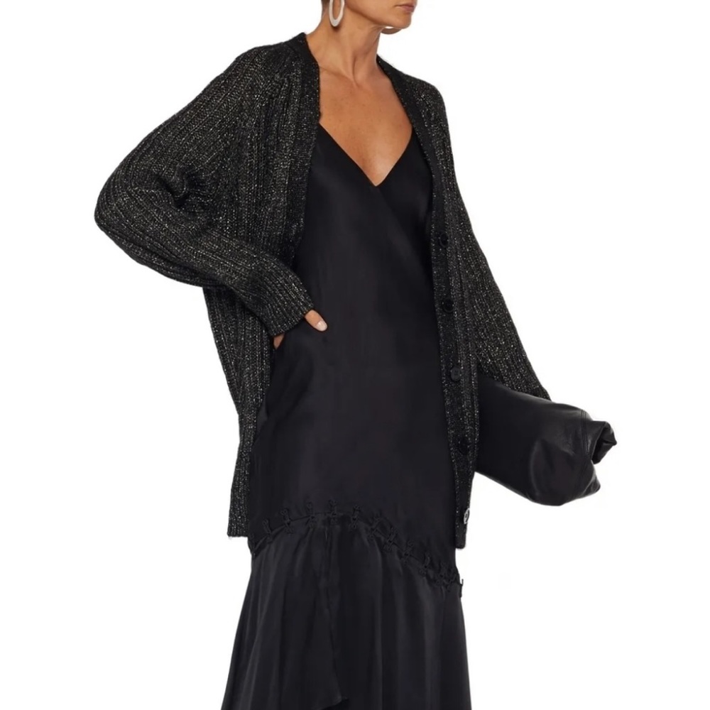 Equipment Femme Jeannane Metallic Buttoned Cardigan Sweater